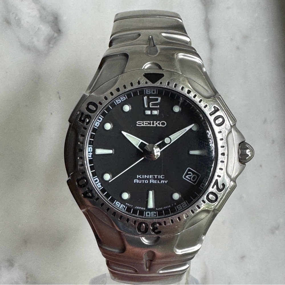 Seiko Kinetic Auto Relay Mens Date Watch w/ New Capacitor & New Crystal